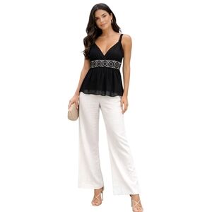 GUESS Black Sleeveless Babydoll Top Crochet Lace Waist Sheer Chiffon Size S.